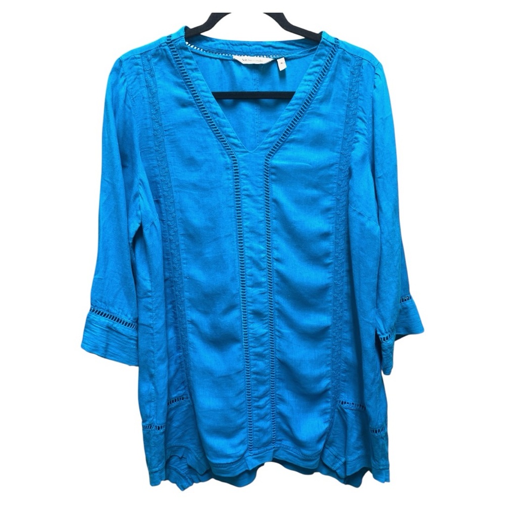 Soft Surroundings Women’s Linen Tunic Top Medium Turquoise Boho